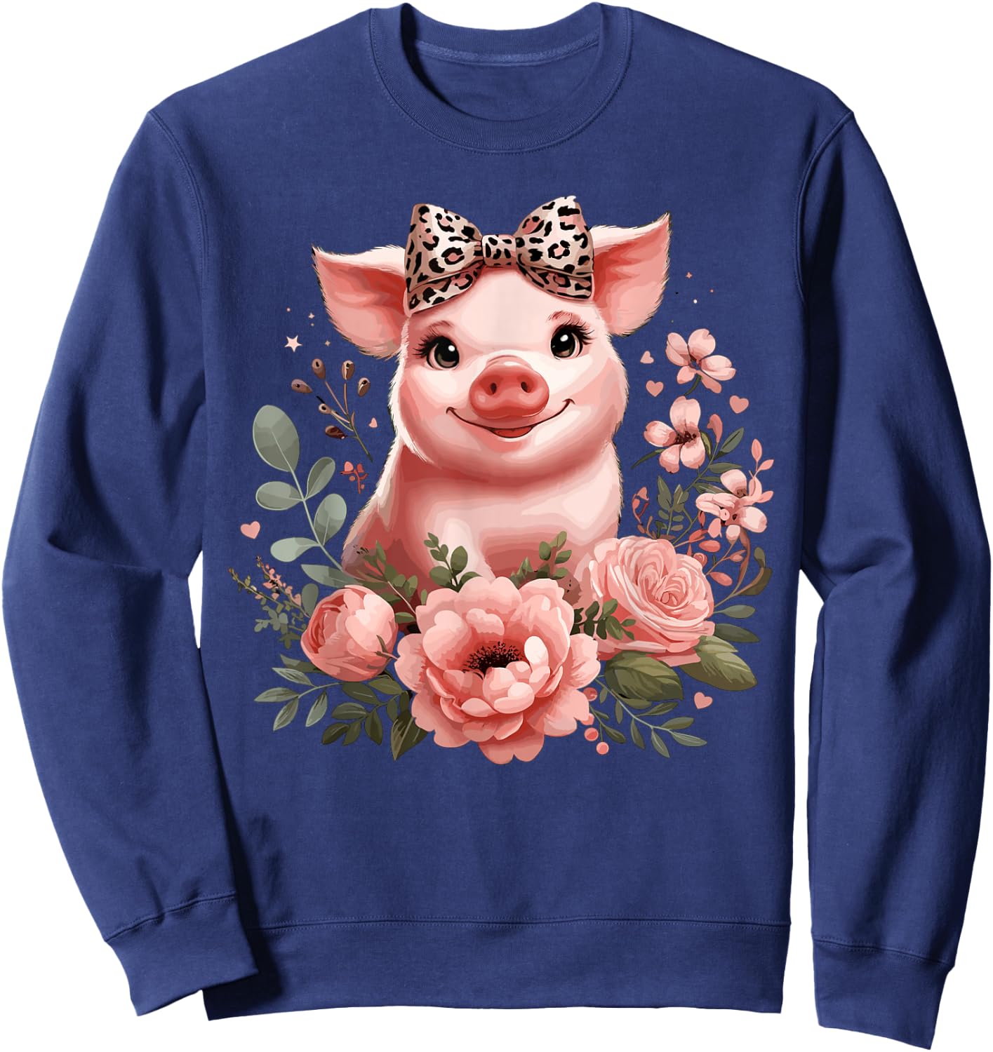 Pig With Leopard Headband Flower Cute Pig Lover Sweatshirt - Sweatshirt | Navy