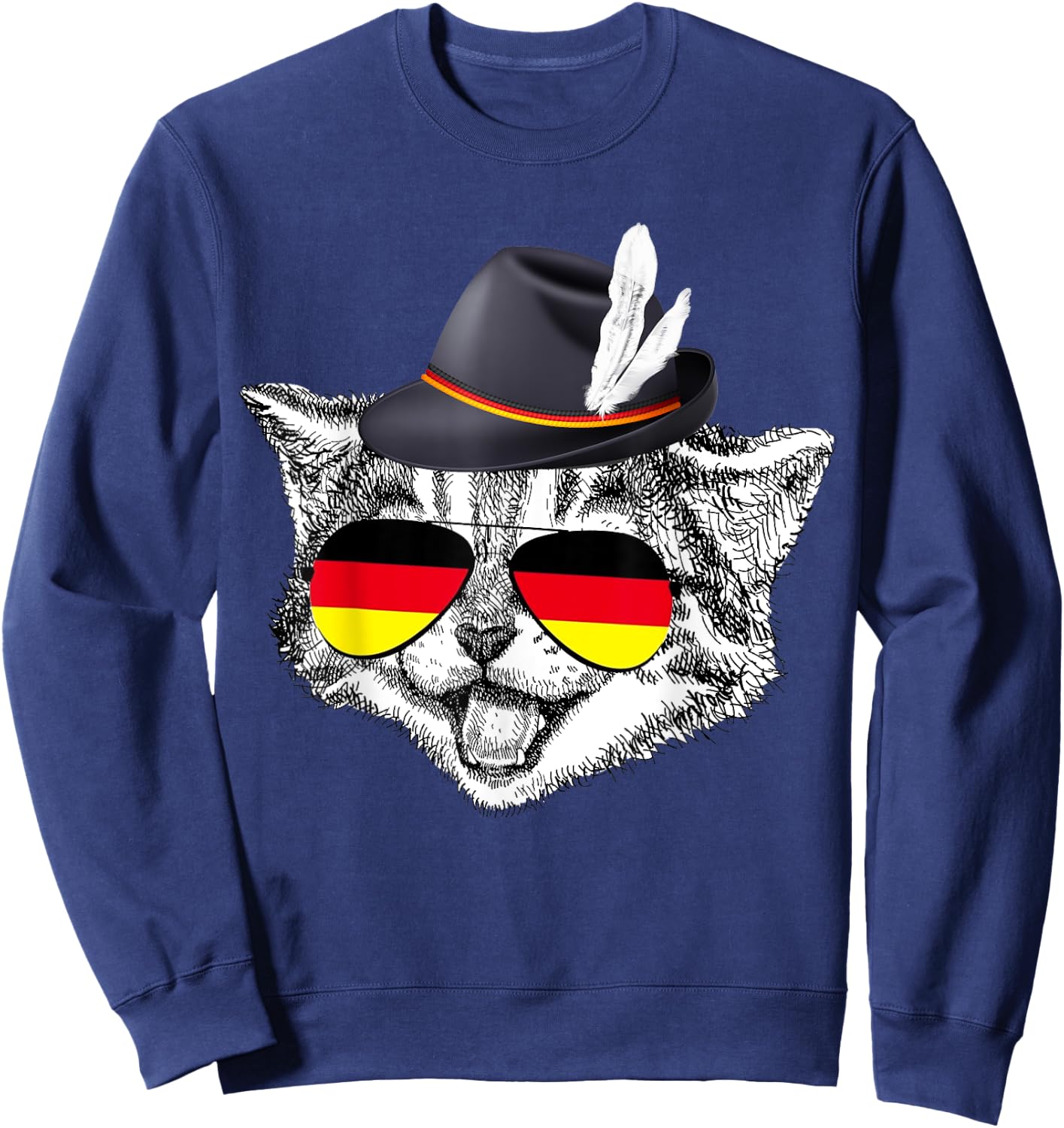 Cute Cat German Flag Oktoberfest Pride Germany Festival Sweatshirt - Sweatshirt | Navy
