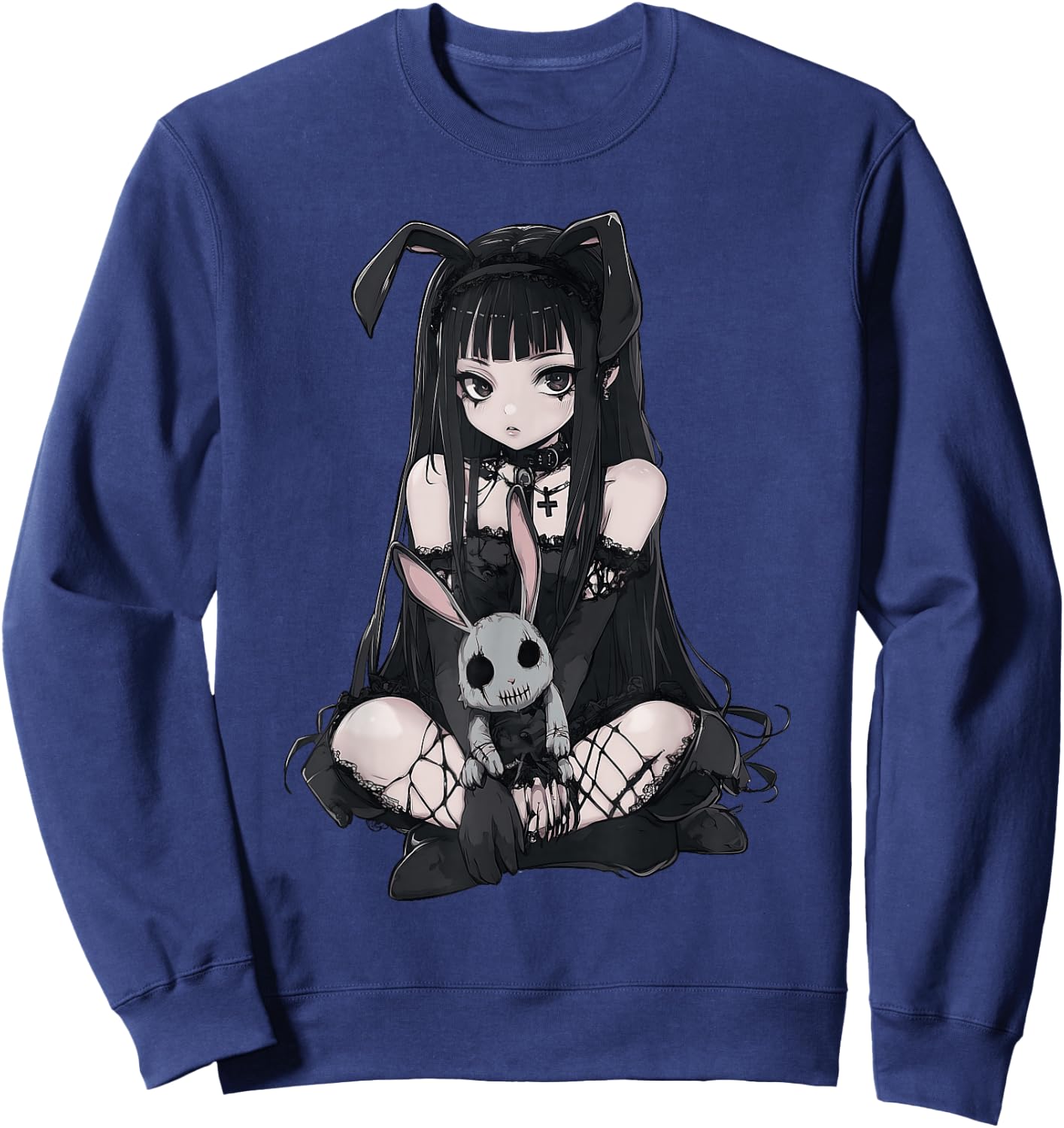 E-Girl Cute Anime Girl Goth Bunny Grunge Gothic Outfit Sweatshirt - Sweatshirt | Navy