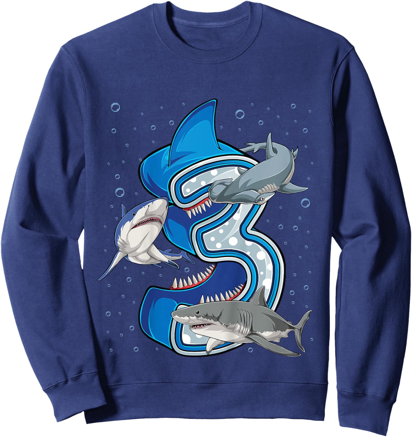 Kids 3rd Birthday Boys Shark 3 years Old Ocean Shark B-day Sweatshirt - Sweatshirt | Navy