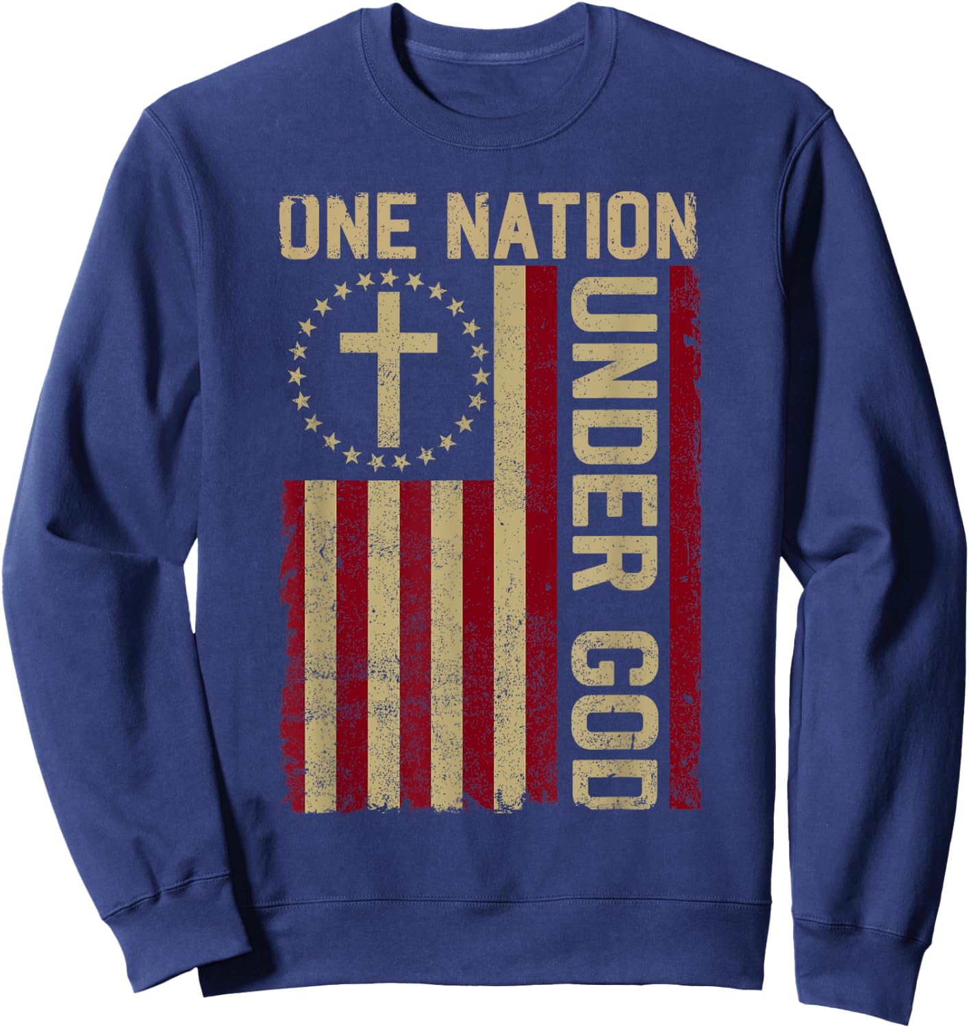 ONE NATION UNDER GOD - Christian USA Vintage American Flag Women Kids Men Sweatshirt - Sweatshirt | Navy