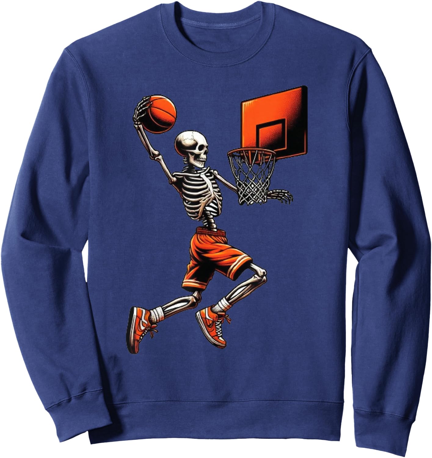 Skeleton Basketball Player Dunking Hoop Halloween Vintage Sweatshirt - Sweatshirt | Navy