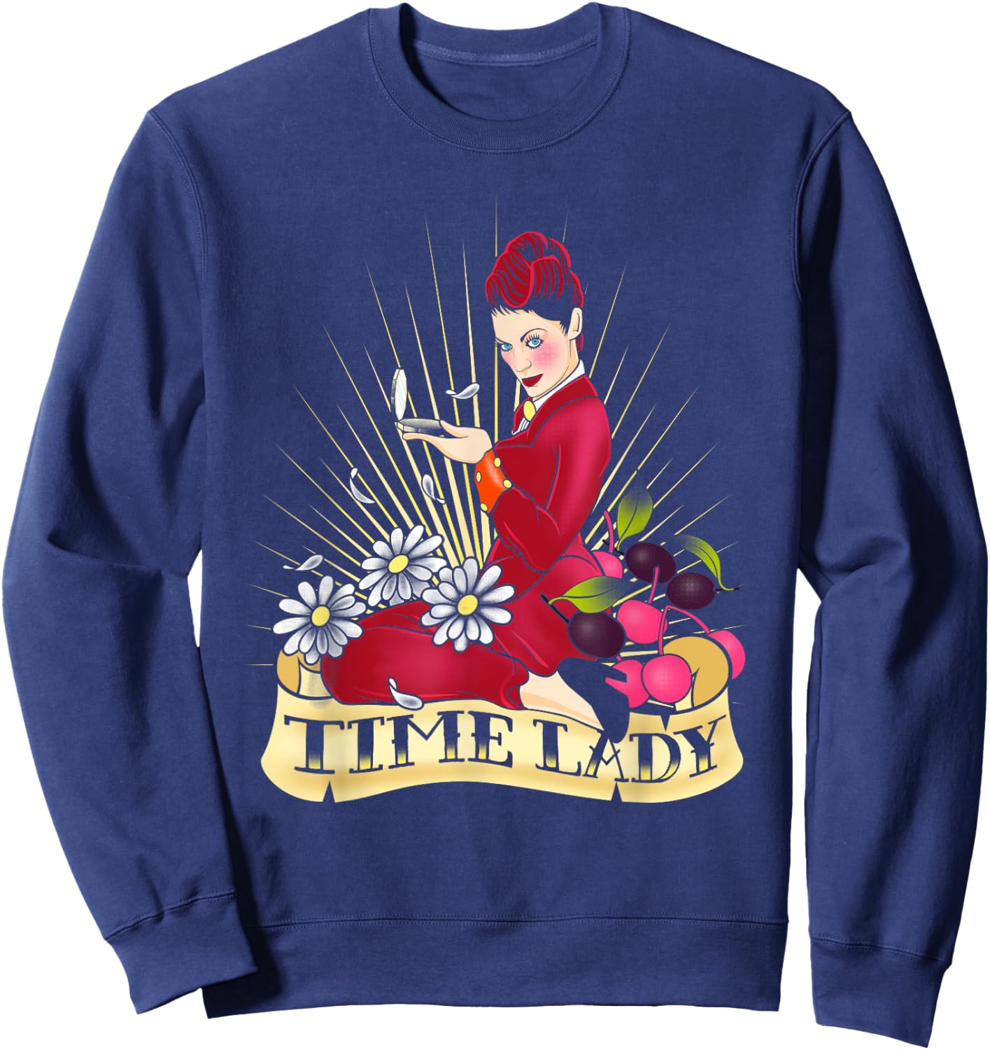 Doctor Who Rockabilly Missy Time Lady Vintage TimeTravel Fan - Women's -Adults Black Cotton Classic Fit Short Sleeve - Small Sweatshirt - Sweatshirt | Navy