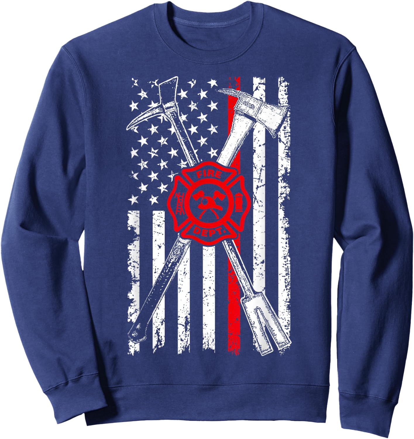 Patriotic Design Axe Halligan Thin Line Red Firefighter Sweatshirt - Sweatshirt | Navy