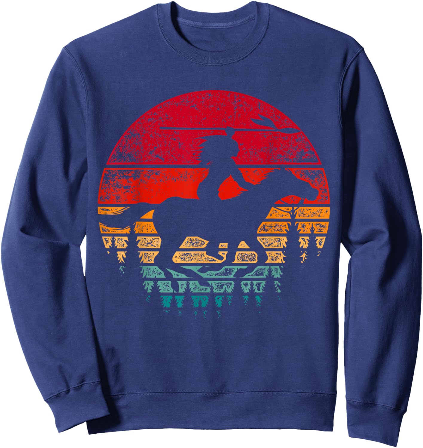 Indian Pride Horse Riding Indigenous Retro Native American Sweatshirt - Sweatshirt | Navy