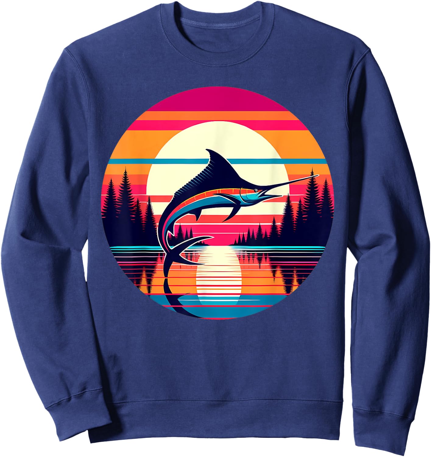 Marlin Fishing Sunset Retro Style Vintage 80s 70s Birthday Sweatshirt - Sweatshirt | Navy