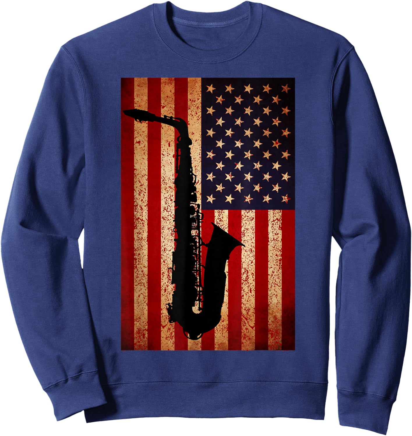 Vintage American Flag Saxophone Funny Sax Music Player Gifts Small Sweatshirt - Sweatshirt | Navy