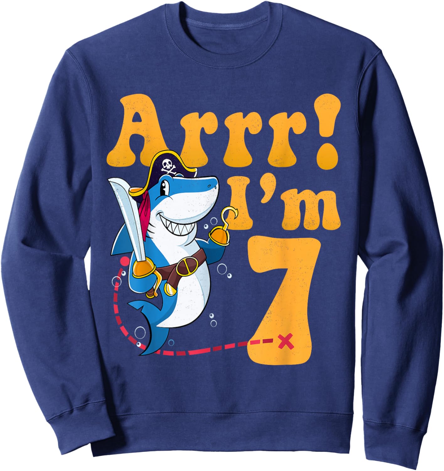 Kids 7th Shark Pirate Birthday Party 7 Seven Years Old Boys Sweatshirt - Sweatshirt | Navy
