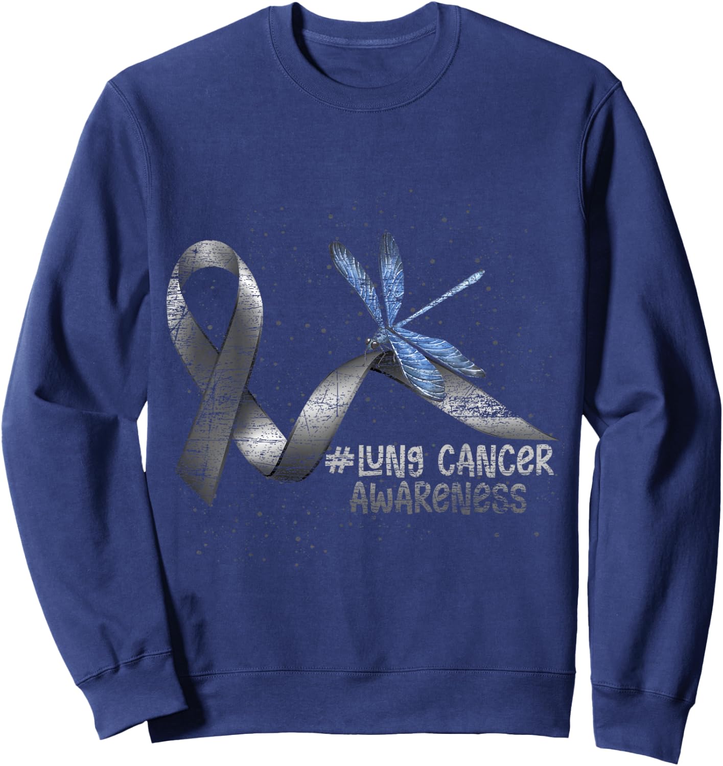 Pretty White Ribbon Support Dragonfly Lung Cancer Sweatshirt - Sweatshirt | Navy