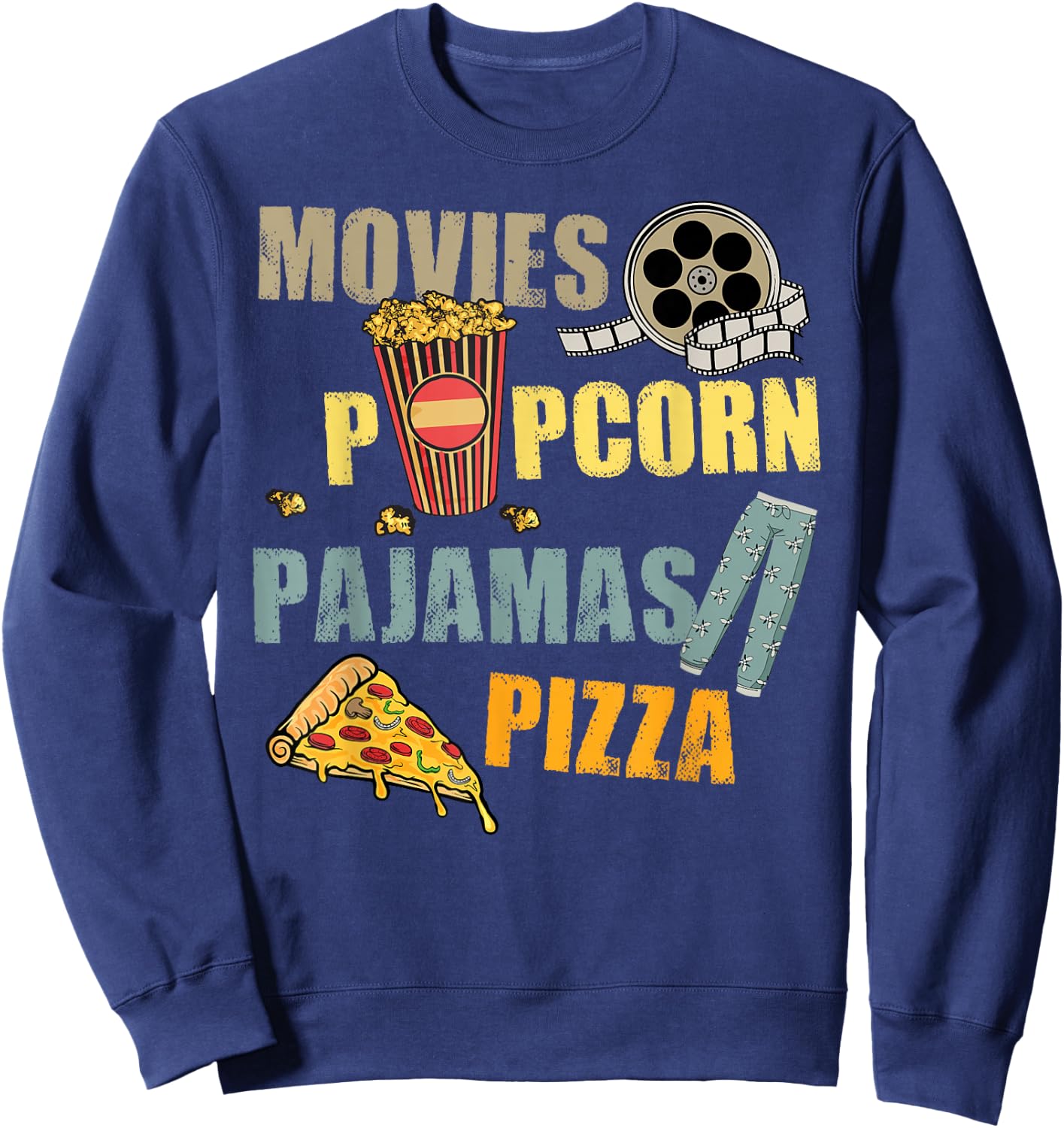 Movies Popcorn Pajamas Pizza Movie Night Sweatshirt - Sweatshirt | Navy