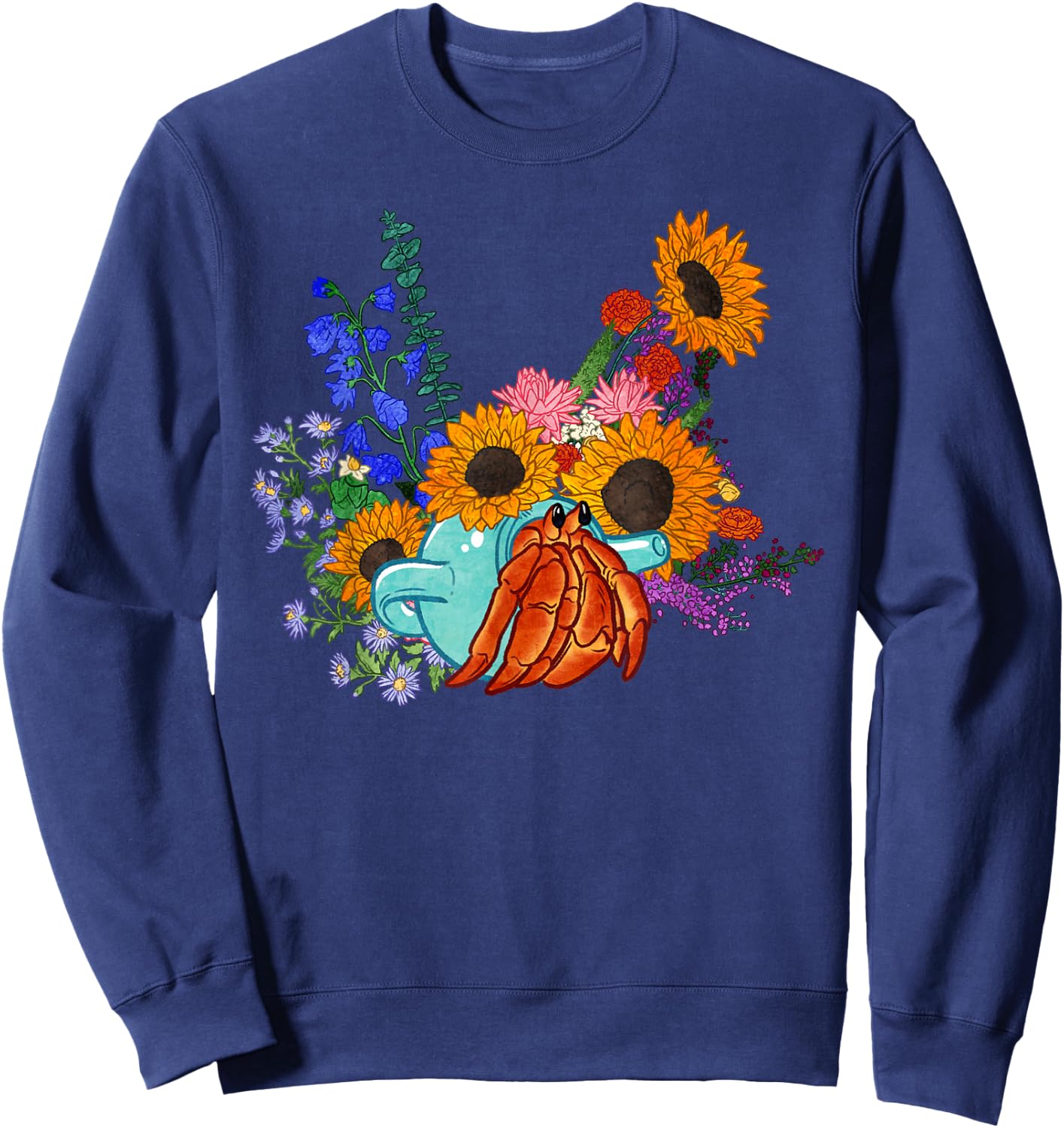 Teapot Hermit Crab and Flowers Sweatshirt - Sweatshirt | Navy