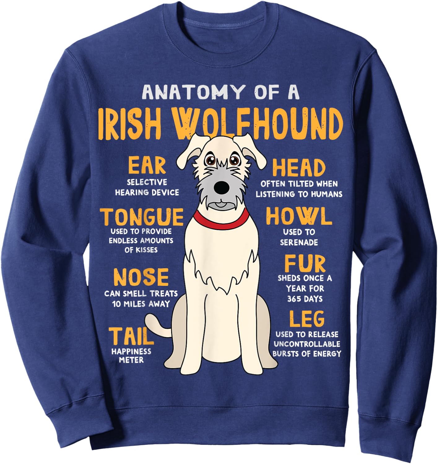 Irish Wolfhound Anatomy Funny Dog Mom Dad Gift Women Girls Kids Sweatshirt - Sweatshirt | Navy