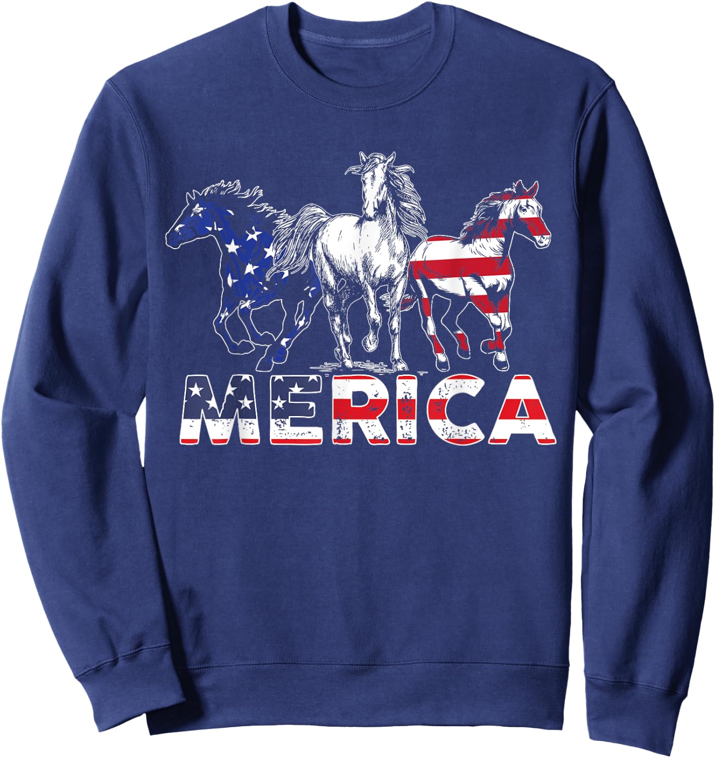 4th Of July Horse American US Flag Horse Riding Sweatshirt - Sweatshirt | Navy