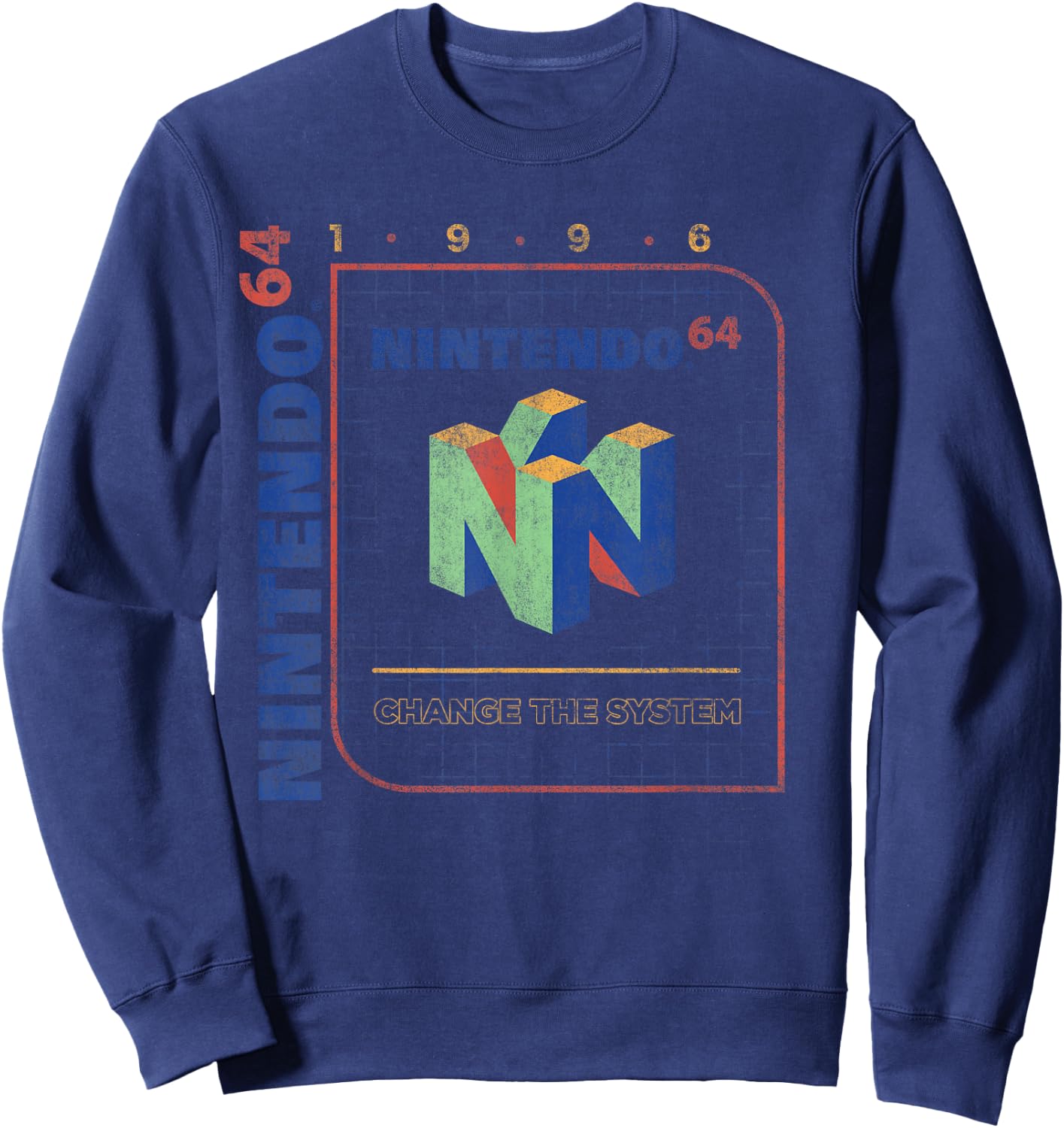 Nintendo 64 Change The System 1996 Vintage Retro Cube Logo Sweatshirt - Sweatshirt | Navy