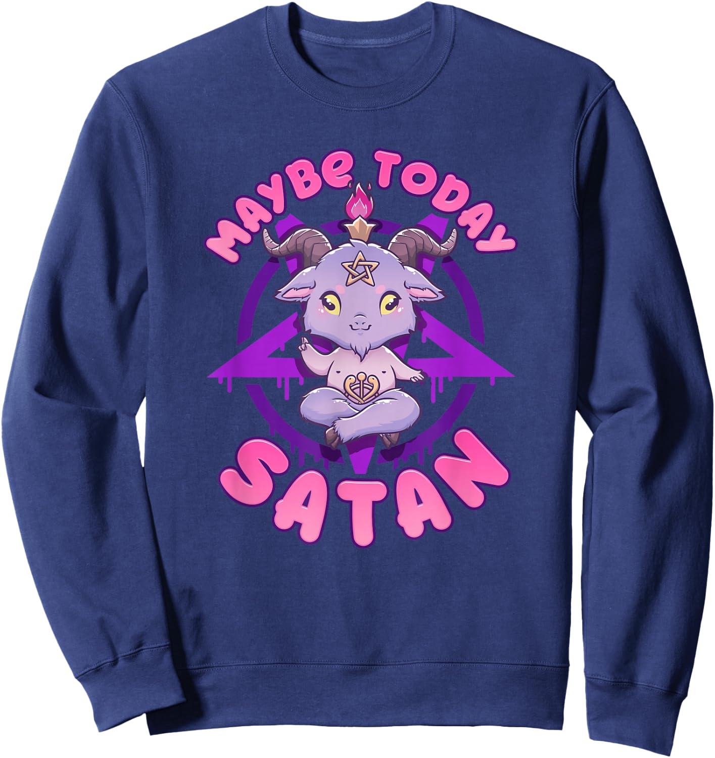 Maybe Today Satan I Cute Kawaii Anime Baphomet Sweatshirt - Sweatshirt | Navy