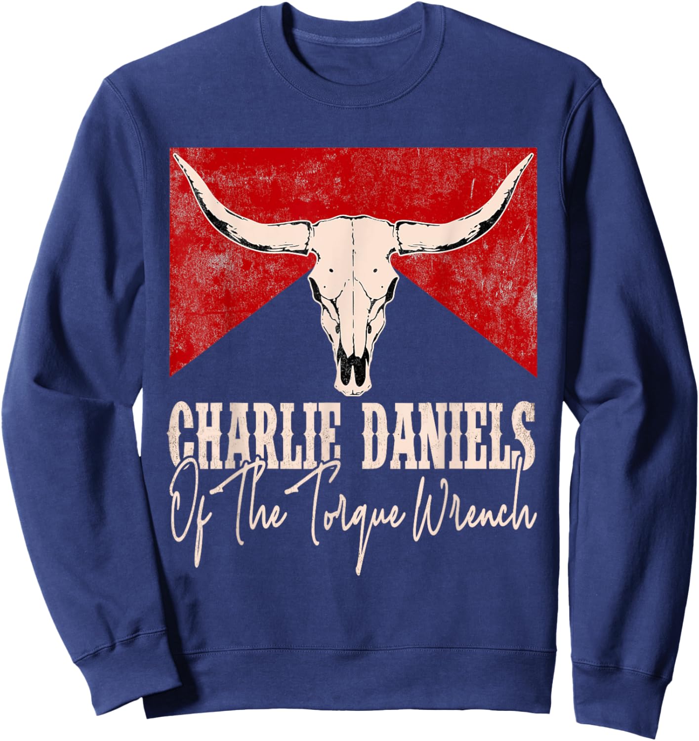 Vintage Funny Music Designs Charlie Daniels Of The Torque Wrench Western Bull-Skull -Adults Sweatshirt - Sweatshirt | Navy