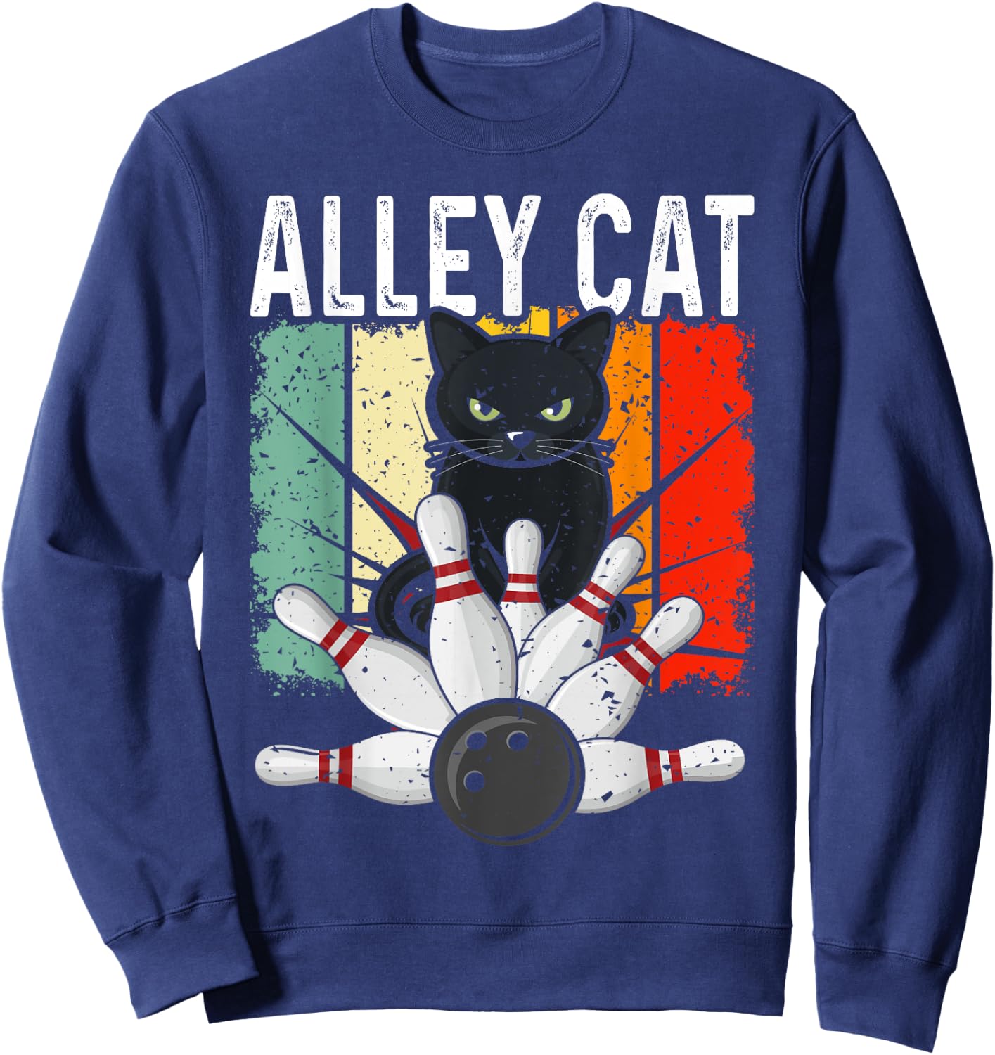 Retro Bowling Vintage Bowler Alley Cat Vintage Men Women Girls Kids Sweatshirt - Sweatshirt | Navy