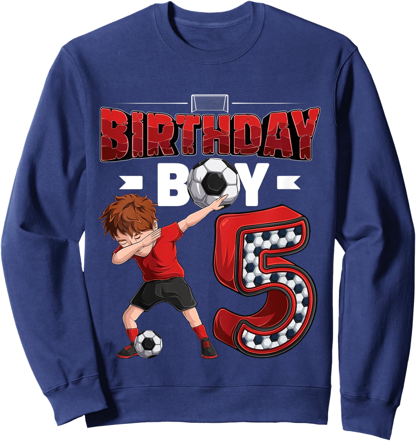 Kids dabbing boy 5 year old Soccer Player 5th birthday party Sweatshirt - Sweatshirt | Navy