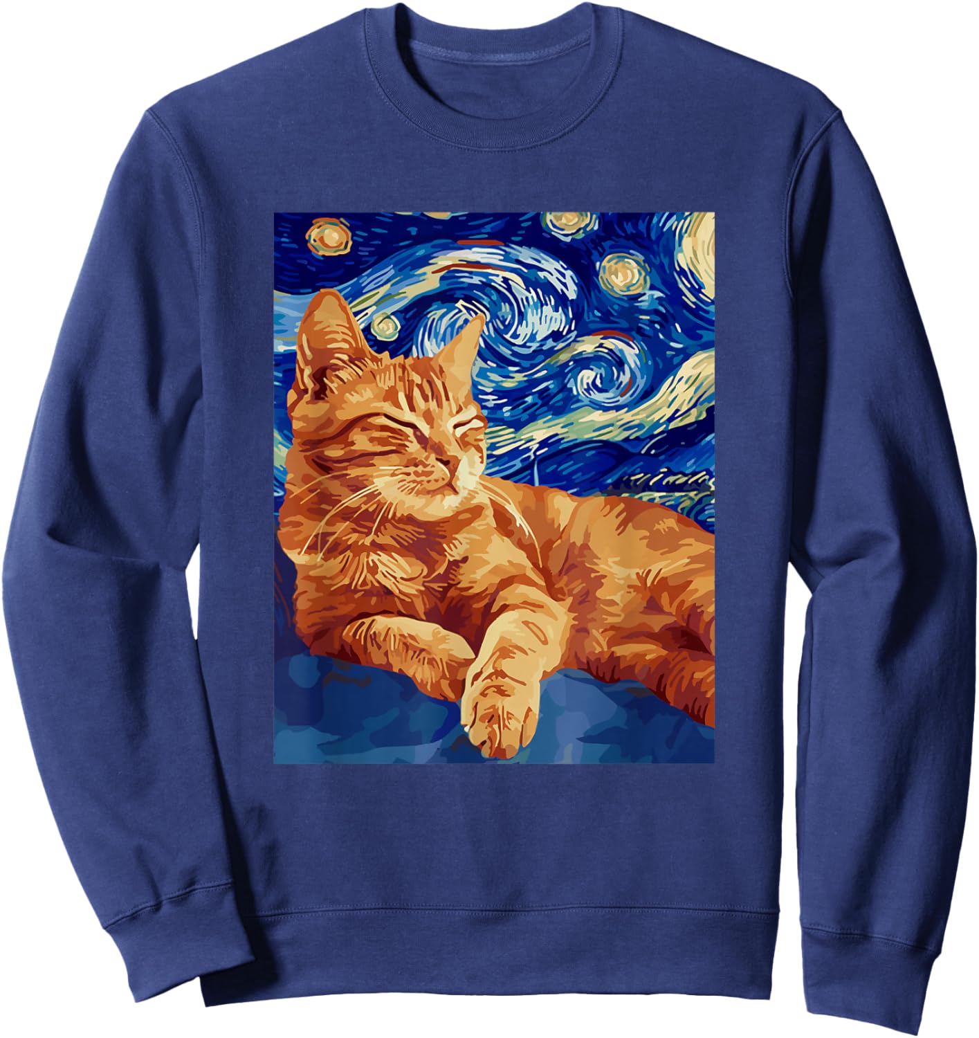 Starry Night Famous Painting Cat Sweatshirt - Sweatshirt | Navy