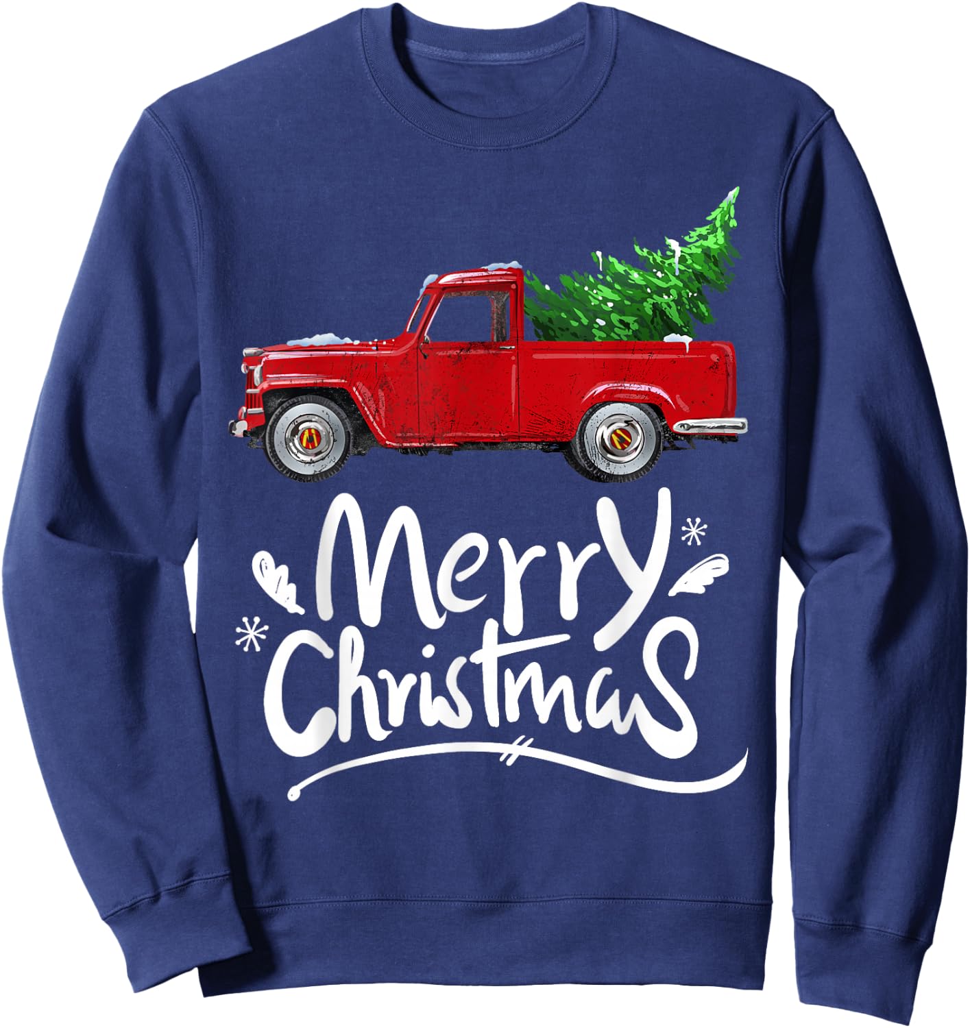 Vintage Wagon Red Truck Christmas Tree Pajama Gift Sweatshirt - Sweatshirt | Navy