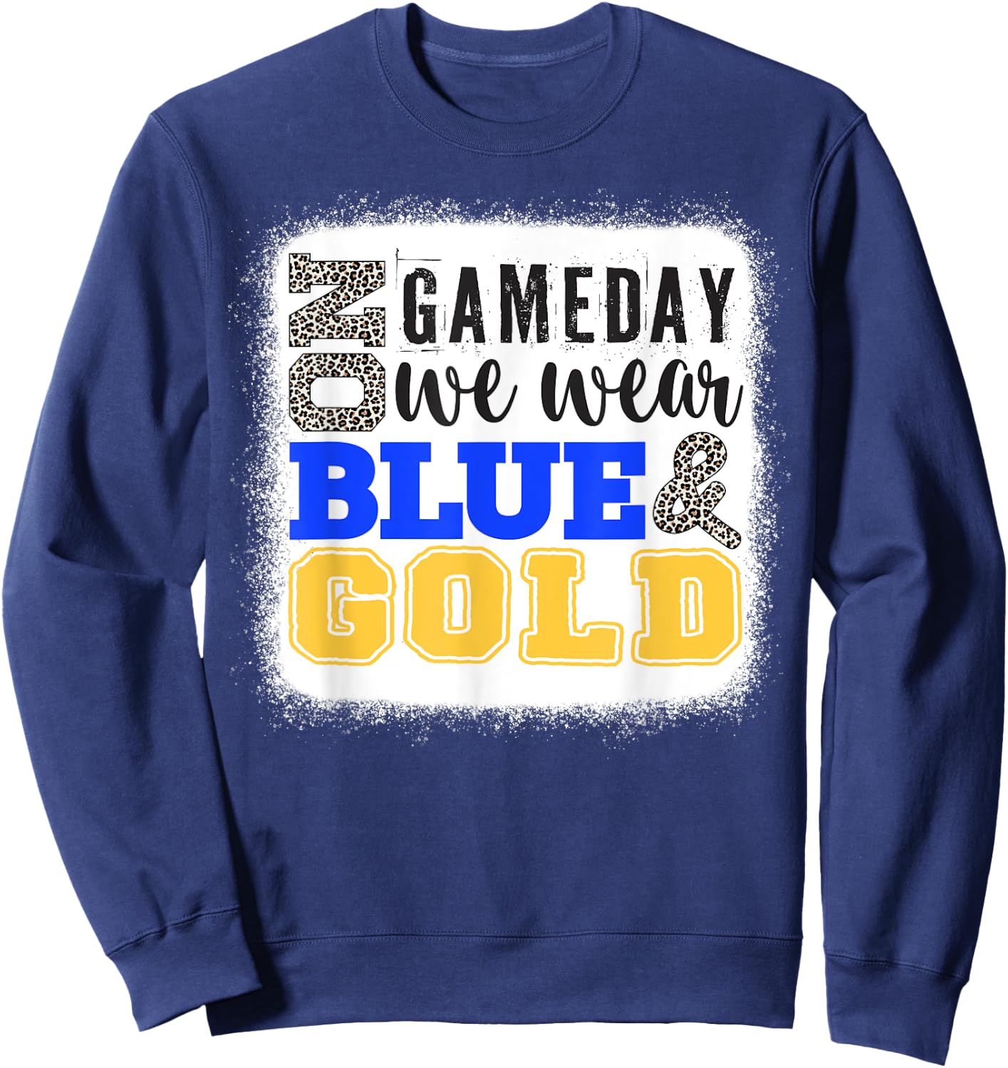 On Gameday Football We Wear Gold And Blue Leopard Print Sweatshirt - Sweatshirt | Navy