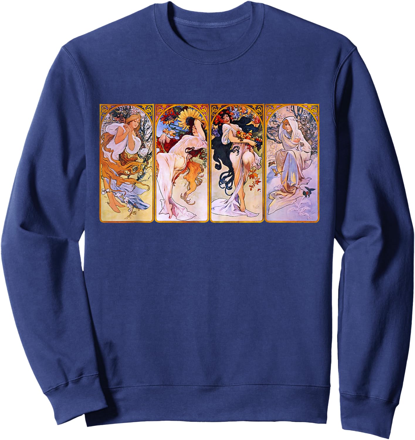 Four Seasons by Mucha Art Nouveau Sweatshirt - Sweatshirt | Navy