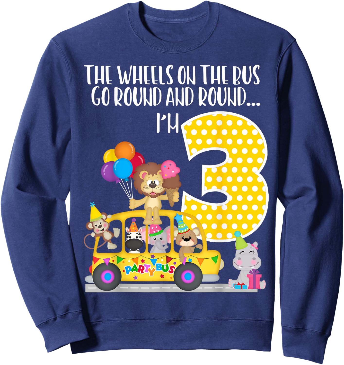 The Wheels On The Bus 3rd Birthday 3 Yrs Old Family Matching Sweatshirt - Sweatshirt | Navy