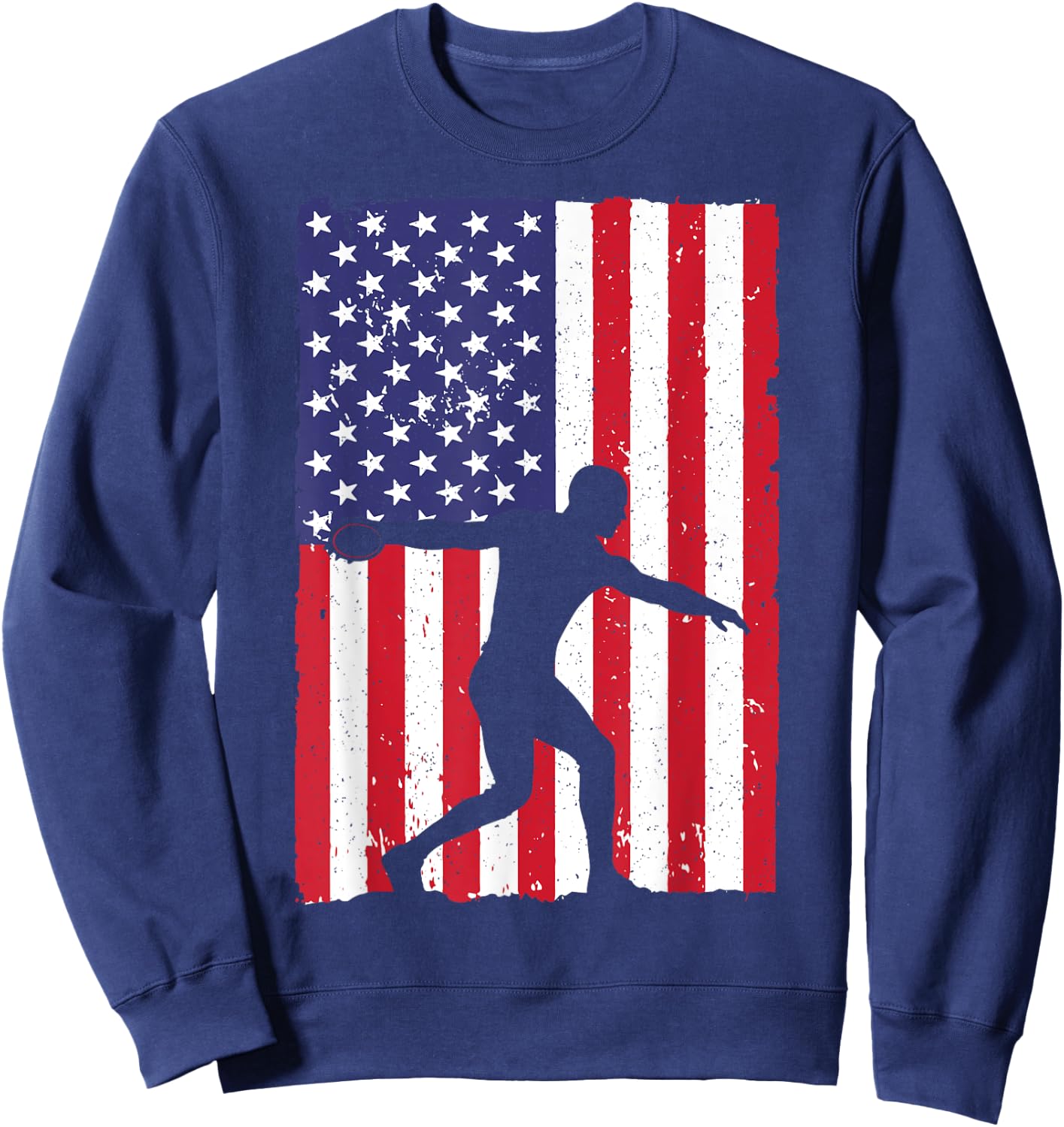 Funny Discus Throwing Art Women US Flag Discus Lover Sweatshirt - Sweatshirt | Navy