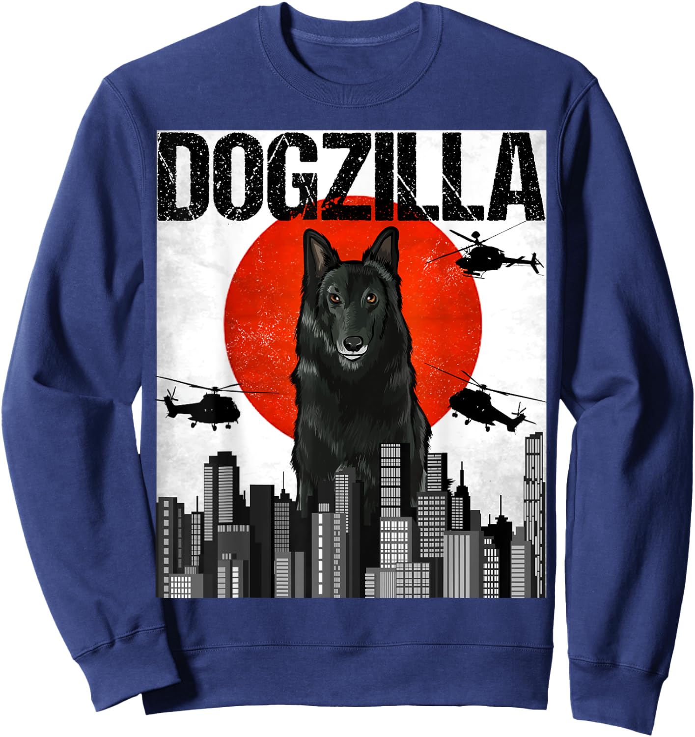 Funny Vintage Japanese Dogzilla Belgian Sheepdog Women Sweatshirt - Sweatshirt | Navy