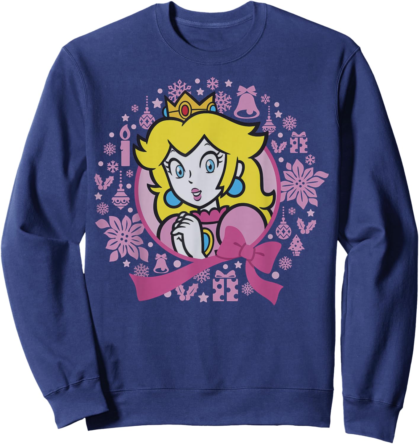 Super Mario Bros Princess Peach Pink Bow Circle Portrait Sweatshirt - Sweatshirt | Navy