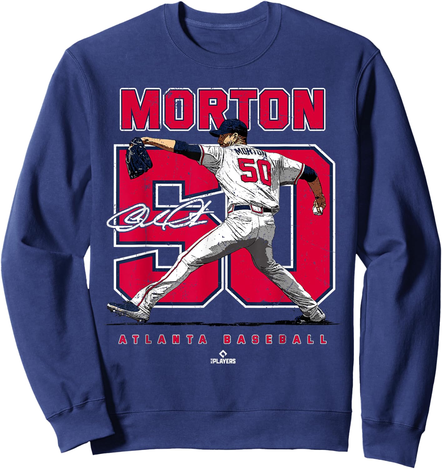 Number and Portrait Charlie Morton Atlanta MLBPA Sweatshirt - Sweatshirt | Navy