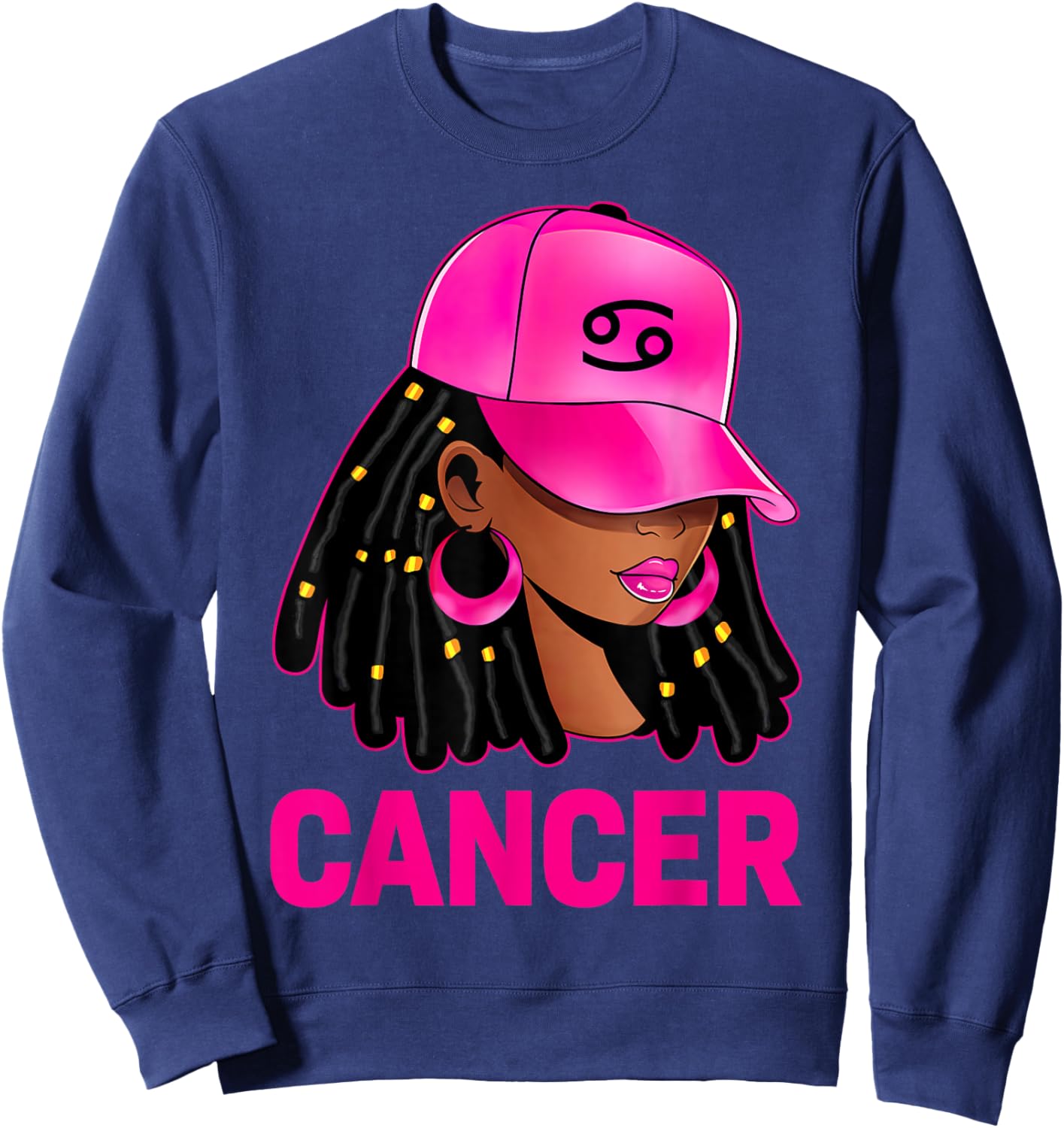 Cancer Queen Loc'd Hair Black Woman Cap Zodiac Sign Sweatshirt - Sweatshirt | Navy