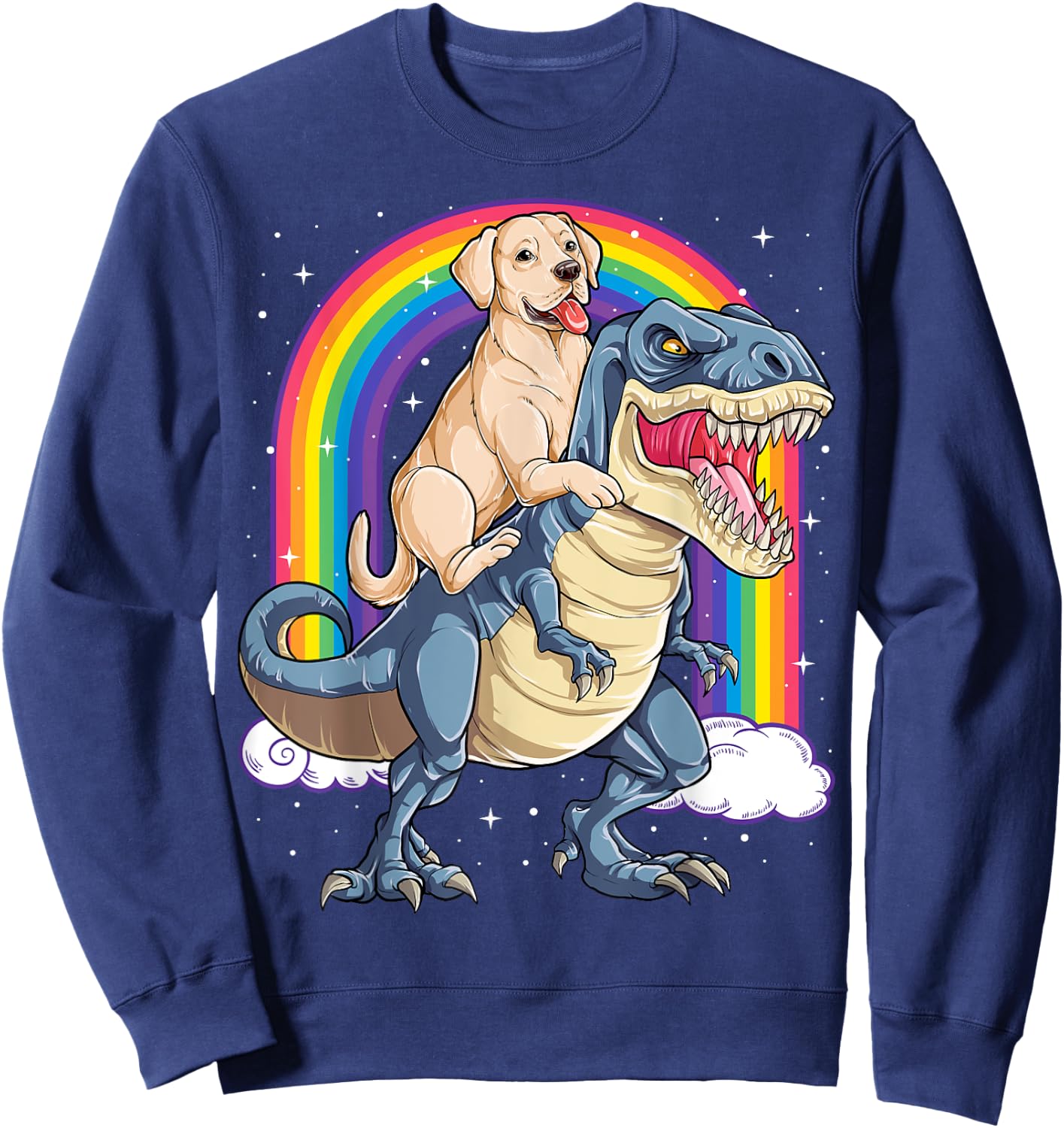 Labrador Riding Dinosaur T-rex Gifts Boys Kids Men Rainbow Sweatshirt - Sweatshirt | Navy