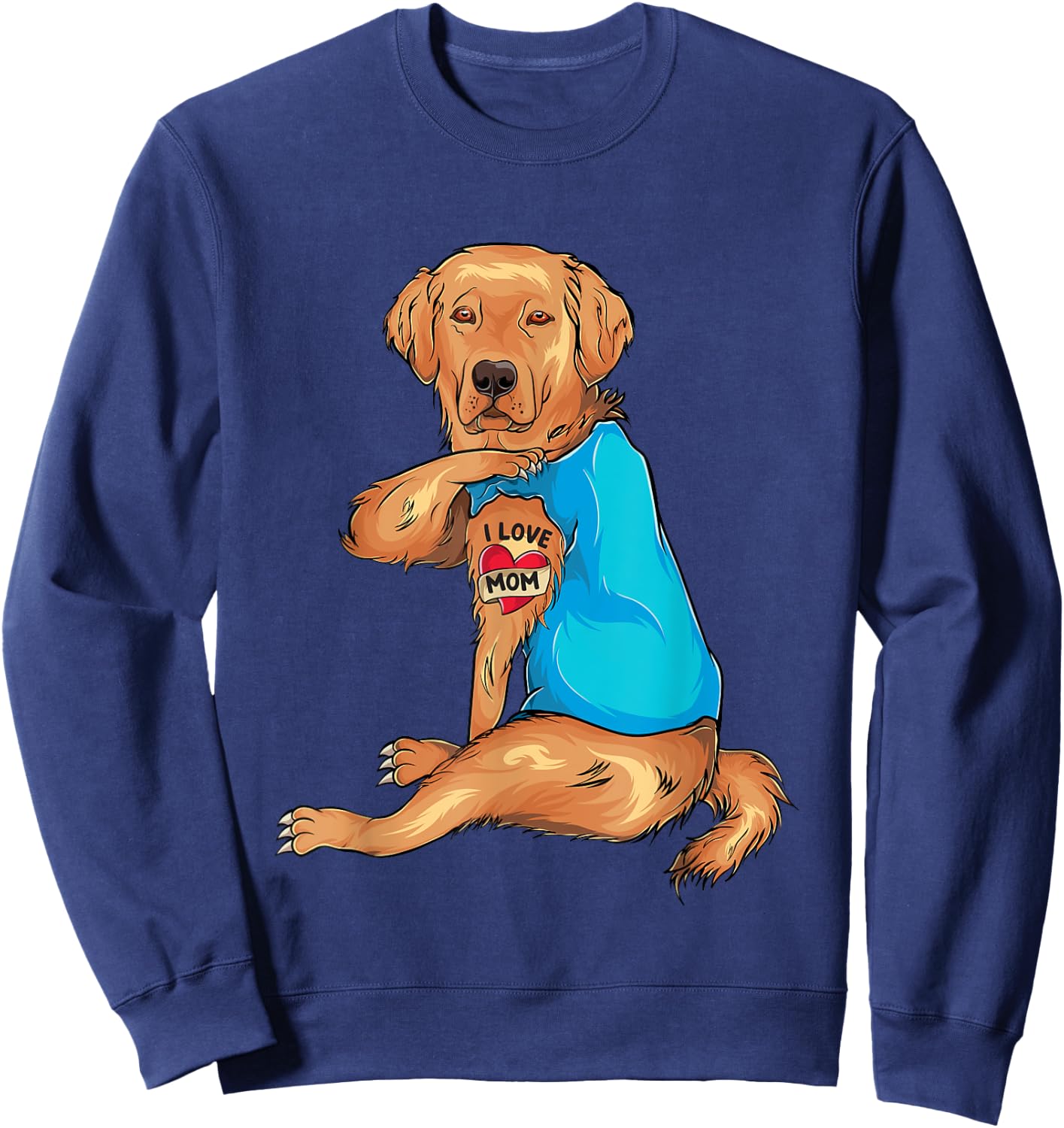 Mother's Day Tattoo I Love Mom Golden Retriever Tattooed Sweatshirt - Sweatshirt | Navy