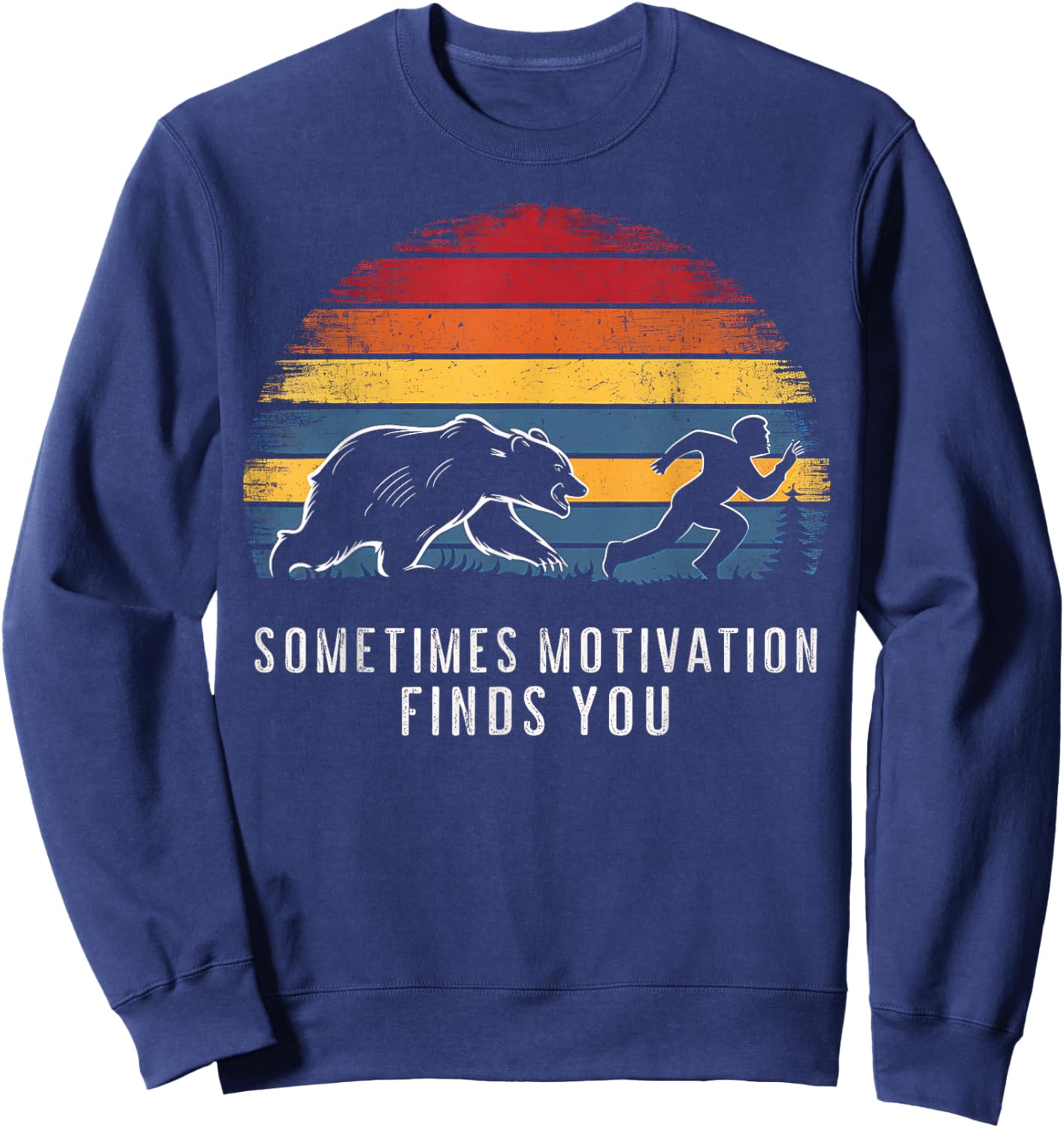 Running Motivation Bear Chasing Runner Funny Runner Design Sweatshirt - Sweatshirt | Navy
