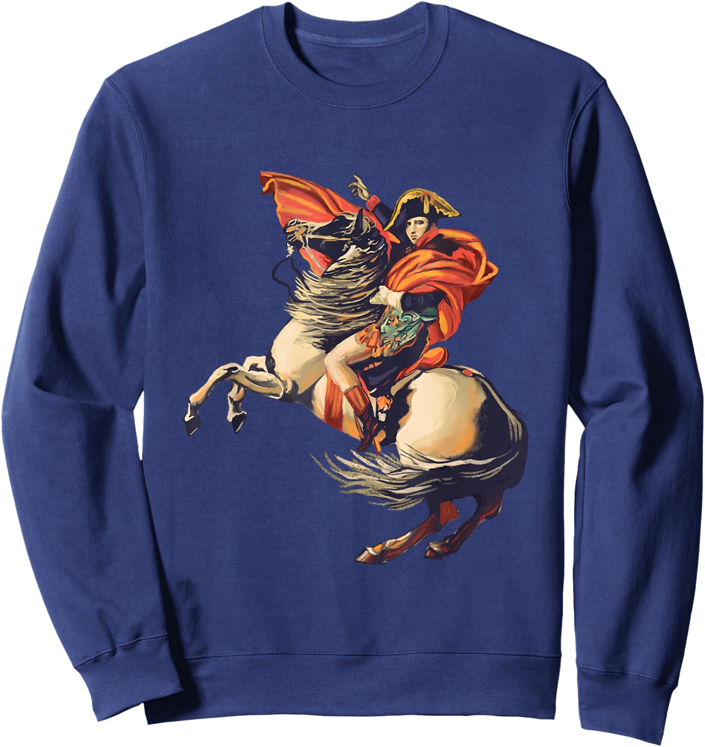 Napoleon Bonaparte with horse, art, painting Alps, gift Sweatshirt - Sweatshirt | Navy