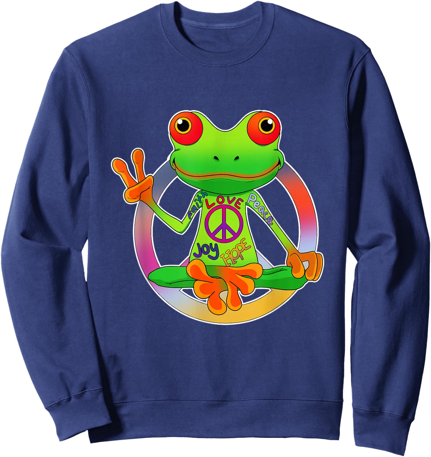 Hippie Frog Peace Sign Yoga Frogs Hippies 70s Sweatshirt - Sweatshirt | Navy