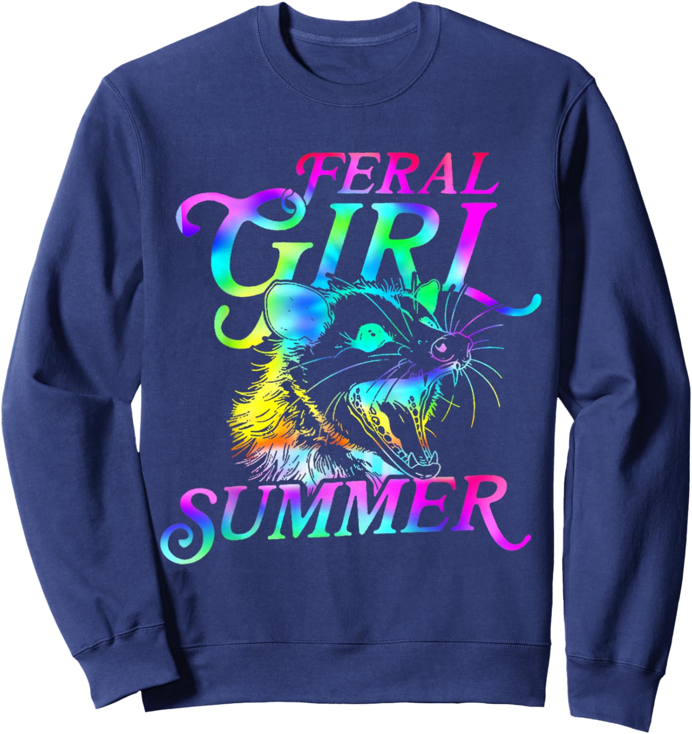 Feral Girl Summer Opossum Tie Dye Raccoon Vintage Sweatshirt - Sweatshirt | Navy