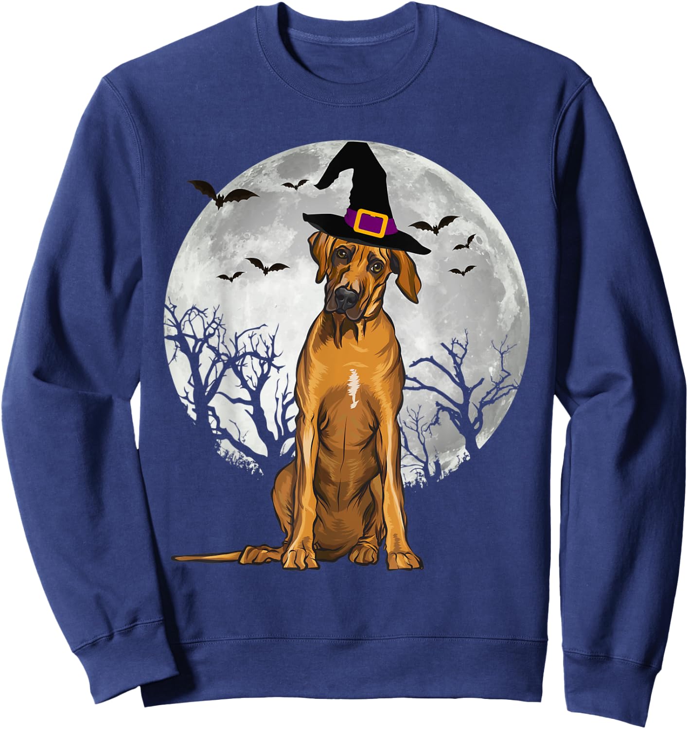 Scary Rhodesian Ridgeback Dog Witch Hat Halloween Women Sweatshirt - Sweatshirt | Navy