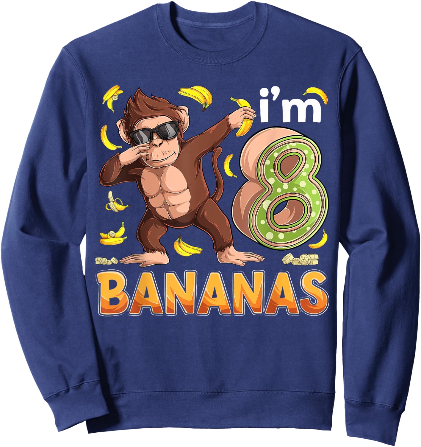 8 Year Old Monkey Birthday Safari Jungle Animal 8th B-day Sweatshirt - Sweatshirt | Navy