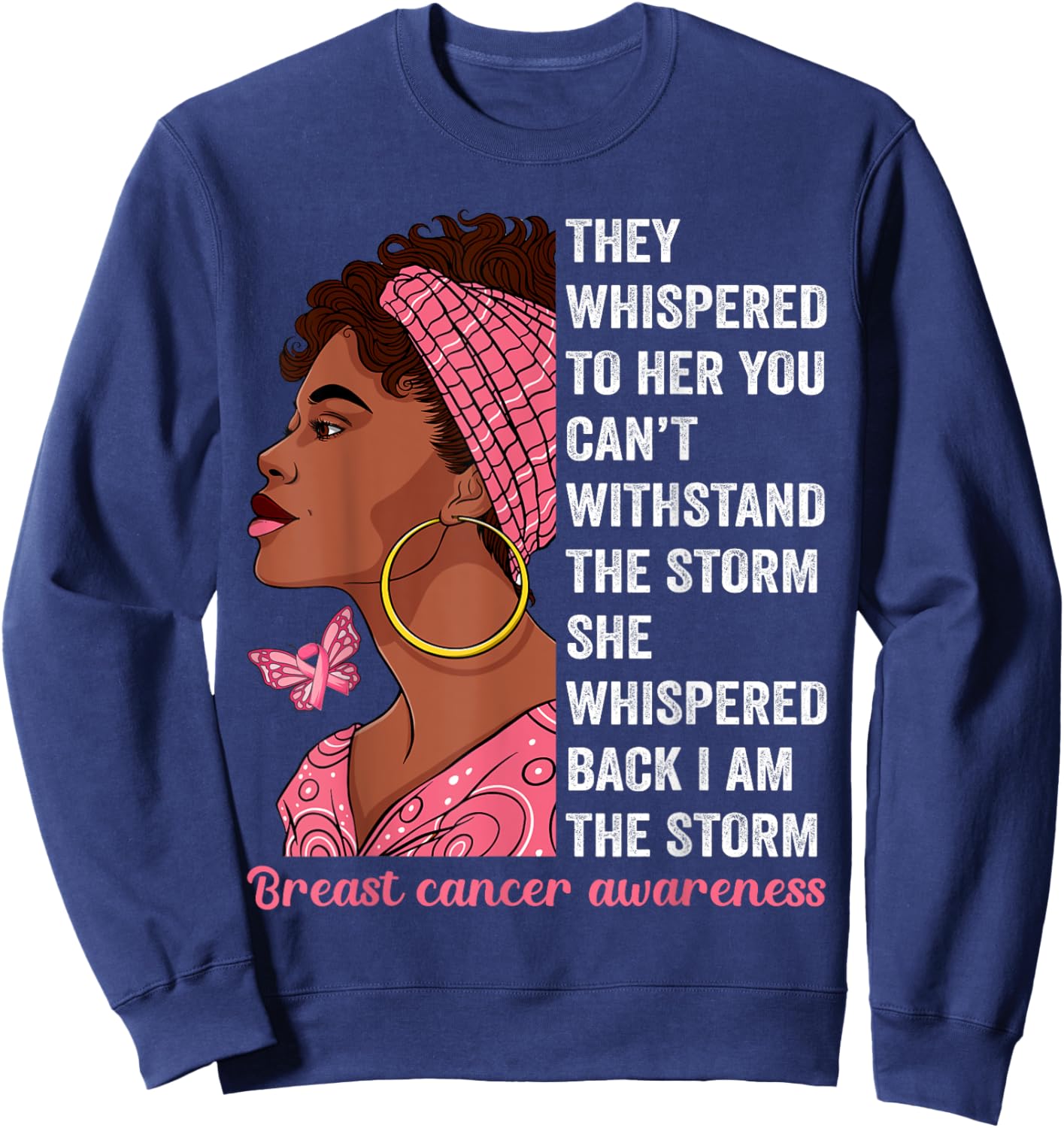 African American Breast Cancer Awareness Afro Black Women Sweatshirt - Sweatshirt | Navy