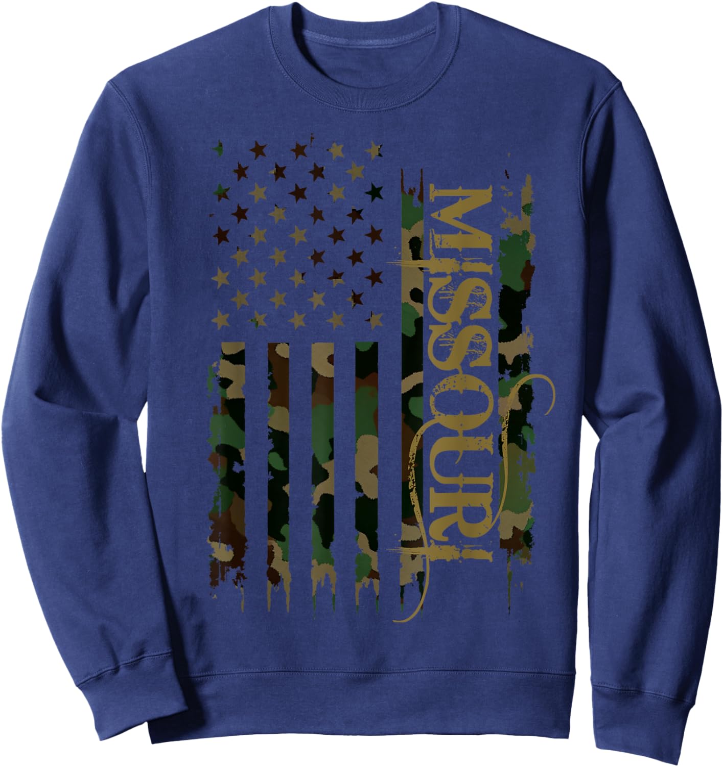 Missouri United States Distressed Camo w US Flag Sweatshirt - Sweatshirt | Navy