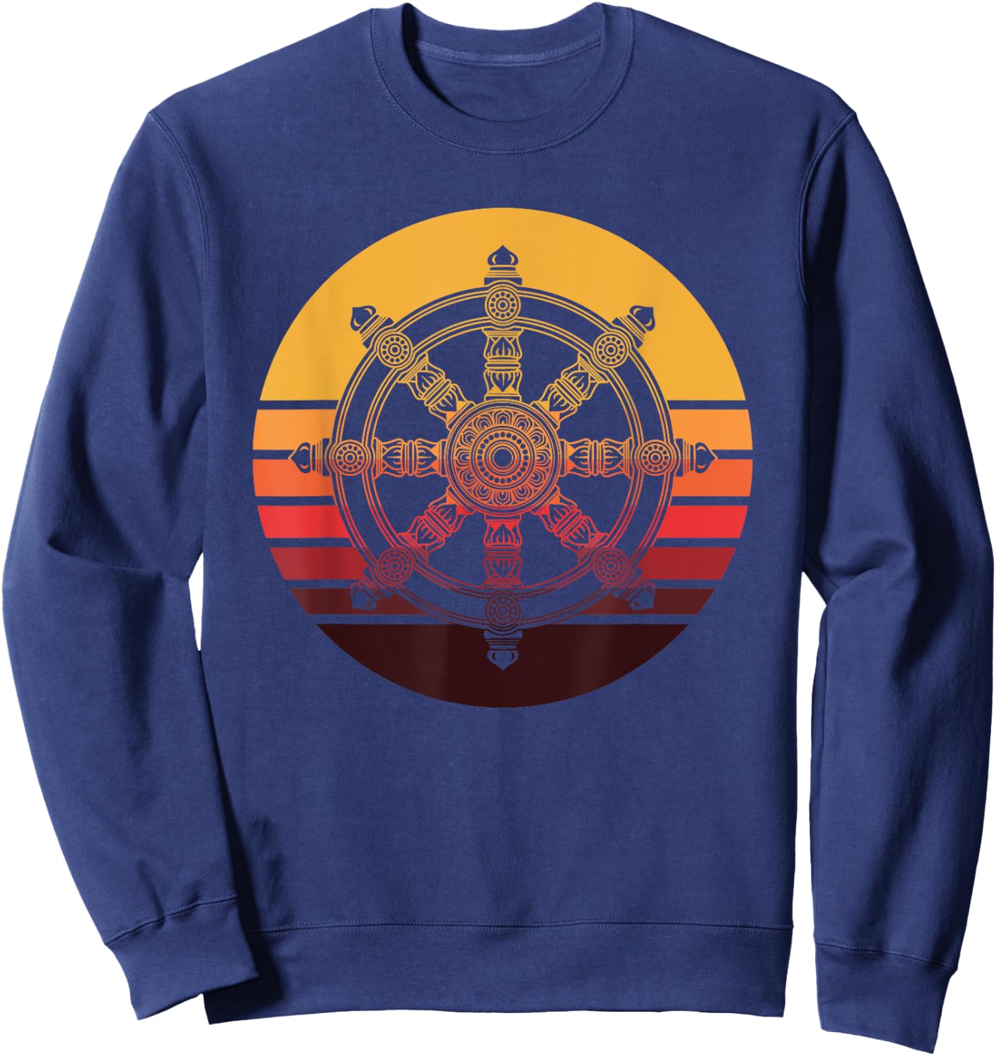 Retro Dharmachakra Hindu Sanskrit Buddhist Dharma Wheel Sweatshirt - Sweatshirt | Navy