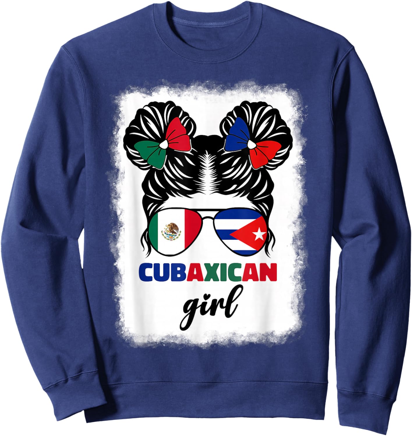 Half Mexican And Half Cuban Mexico Cuba Flag Girl Kids Girls Sweatshirt - Sweatshirt | Navy
