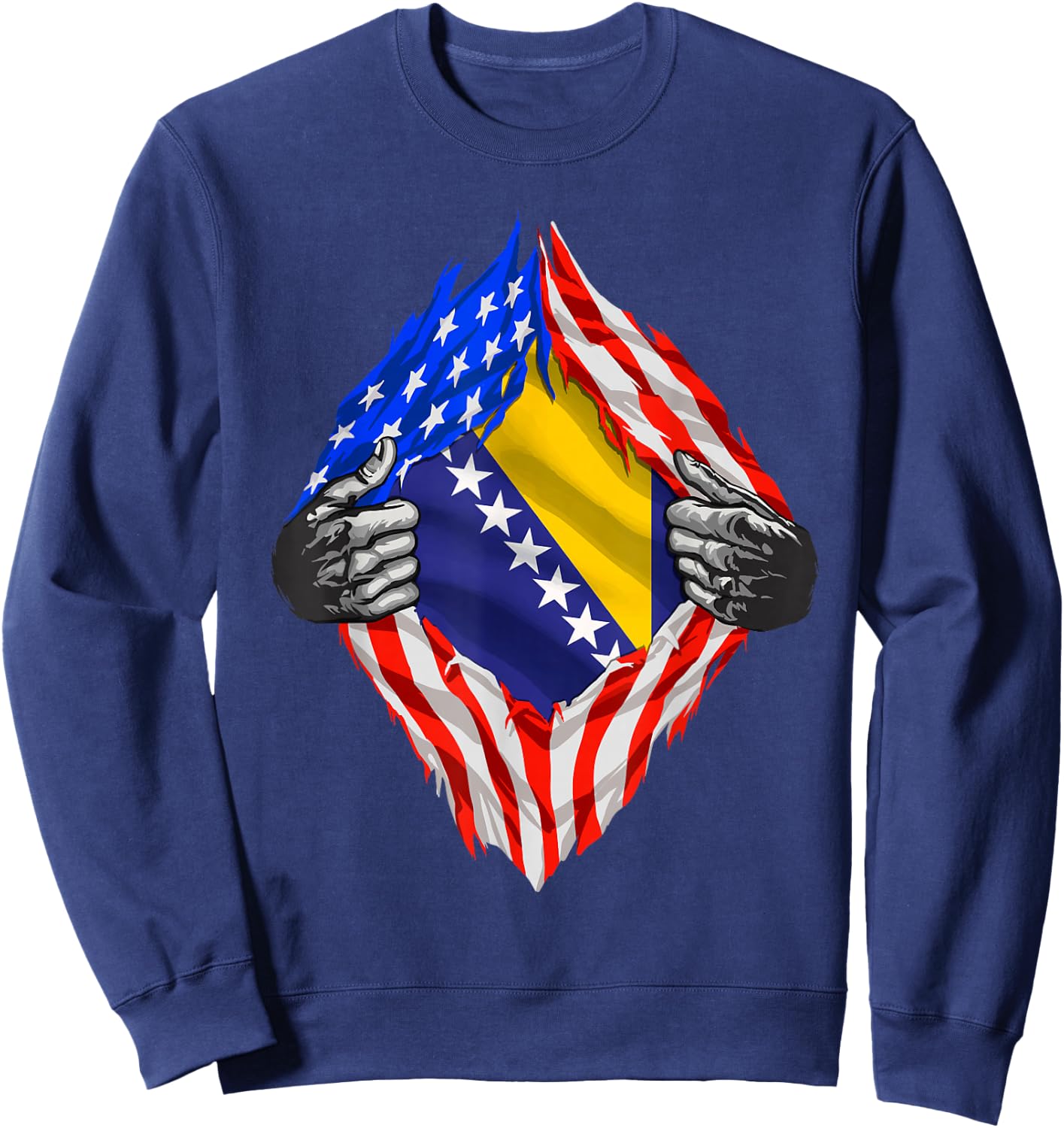 Bosnia Shirt Super USA Bosnian Flag Bosnian American Roots Sweatshirt - Sweatshirt | Navy