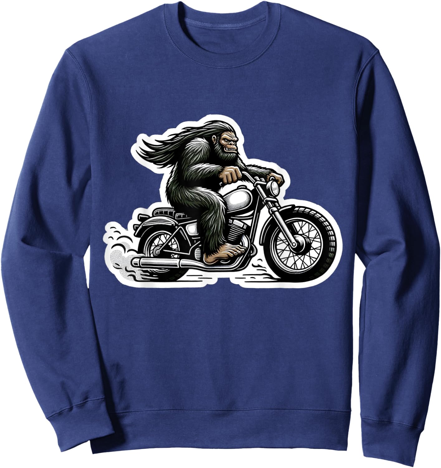 Funny Bigfoot Sasquatch Riding Motorcycle Bike Biker Sweatshirt - Sweatshirt | Navy
