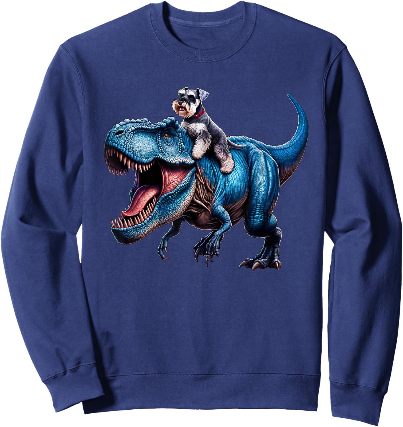 Miniature Schnauzer Riding T-Rex Dinosaur Funny Dog Lover Sweatshirt - Sweatshirt | Navy