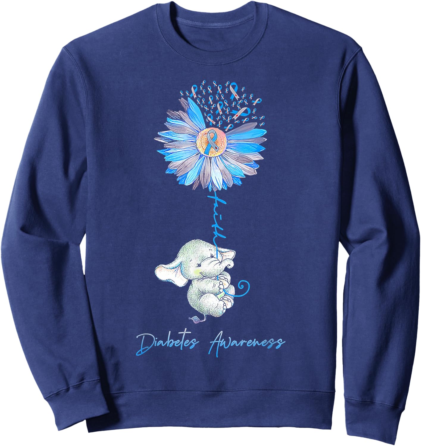 Faith Cute Elephants Sunflower Diabetes Awareness Sweatshirt - Sweatshirt | Navy