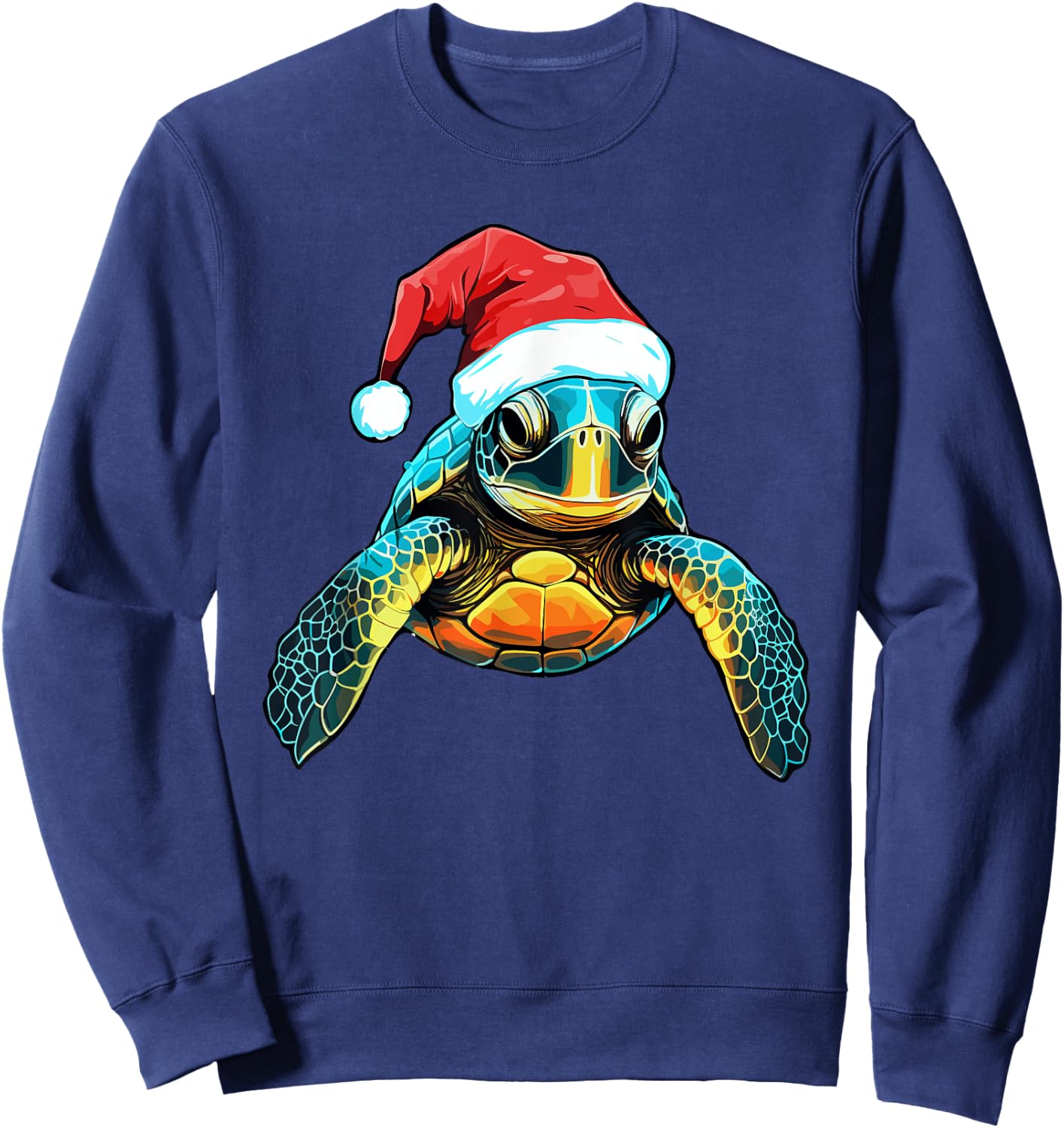 Cute Sea Turtle Christmas Santa Hat Xmas Pajama Sweatshirt - Sweatshirt | Navy