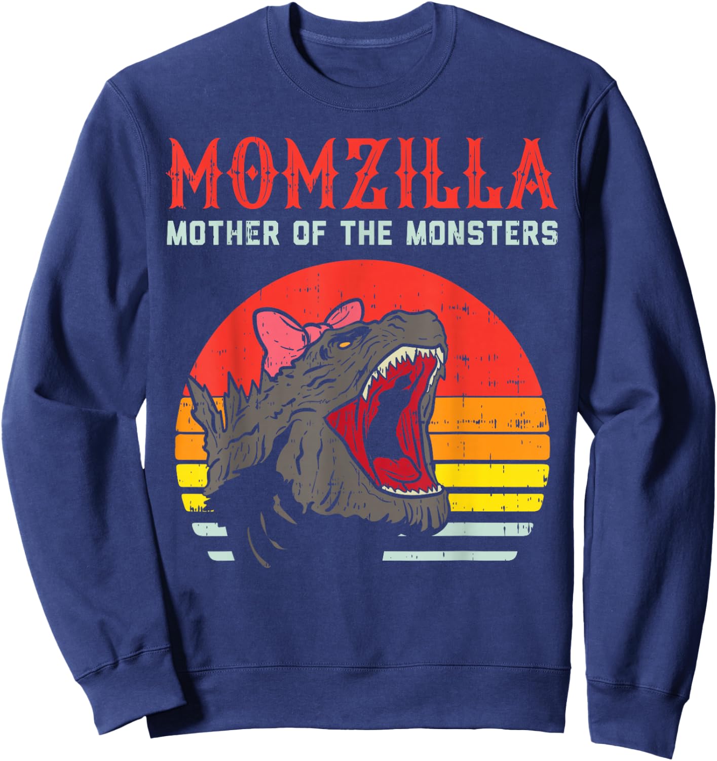 Momzilla Mother Of Monsters Ribbon Retro Mama Step Mom Gift Sweatshirt - Sweatshirt | Navy